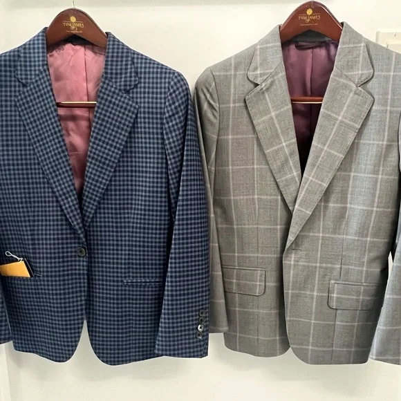 2 Women’s tailored Blue and grey Checkered Blazer - Picture 1 of 3